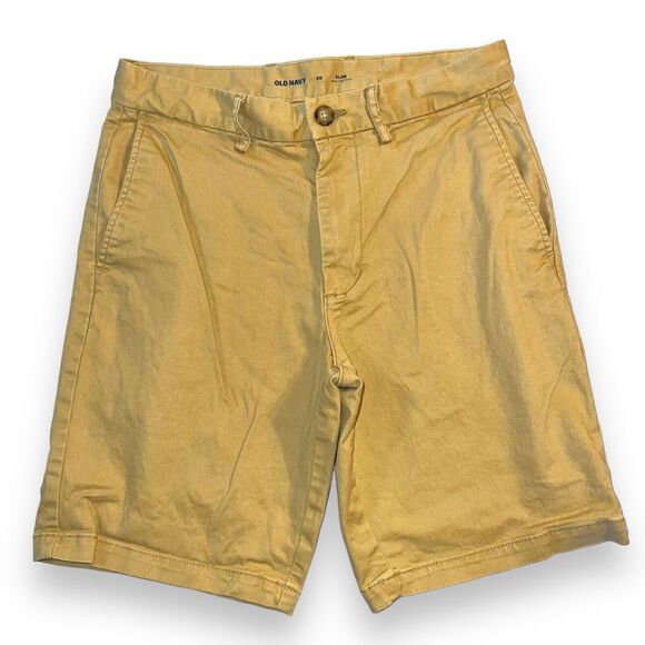 Old Navy Mens Khaki Chino Shorts Slim Fit Built In Flex Tan Size 30 - Picture 1 of 7